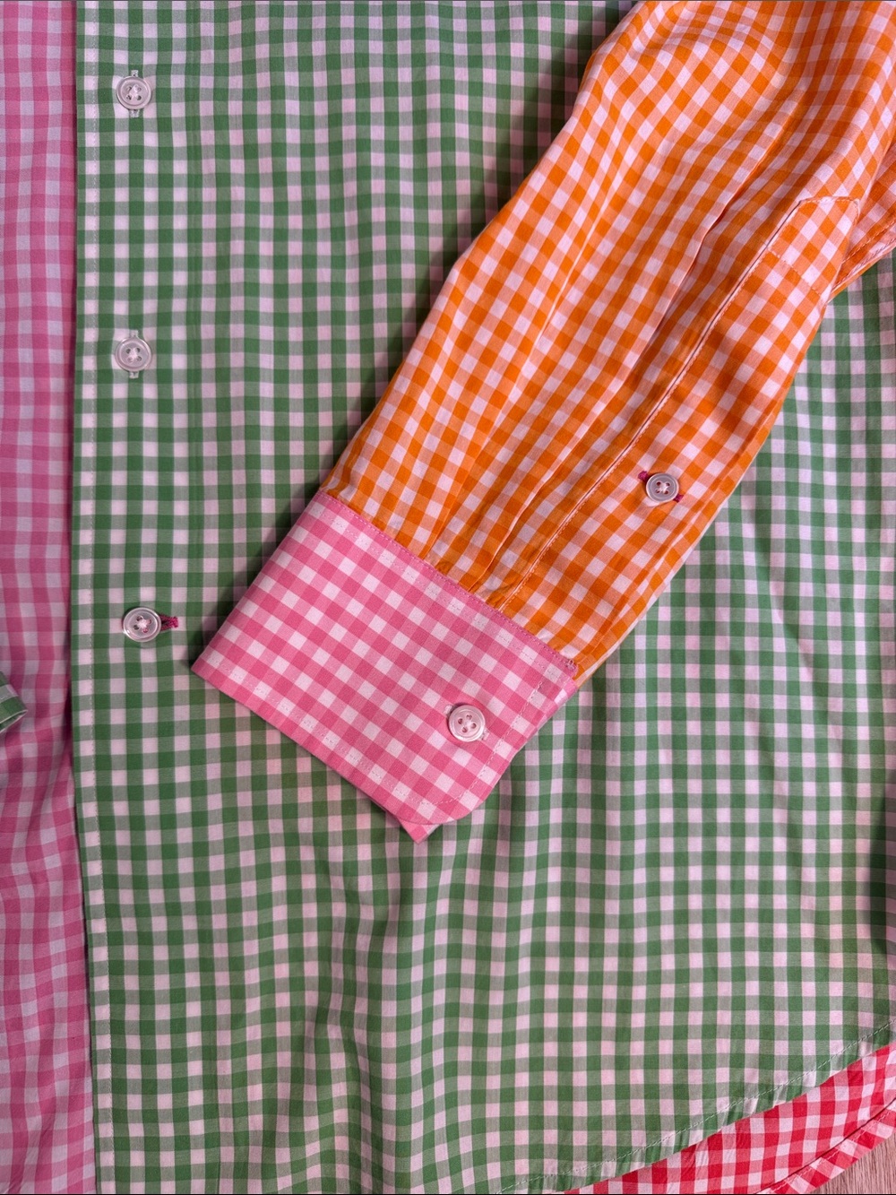 Lilly Pulitzer via Palm Beach Colorblock Gingham Button-Down Shirt Blue, Pink M - Picture 6 of 9